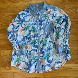 NY Collection Button Up Shirt Women’s XL Floral Sheer - Flaw on Collar